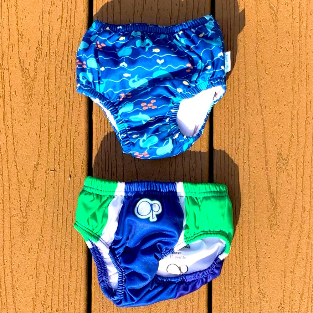🔥HOST PICK🔥SET OF 2 BABY INFANT WASHABLE DIAPER SWIMSUIT BRIEF TRUNKS SZ 0-12M